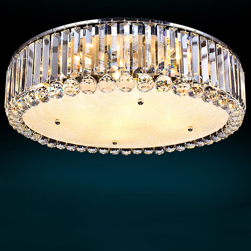 600mm Modern Crystal 9-Light Round Flush Mount Ceiling Light in Chrome for Living Room window image