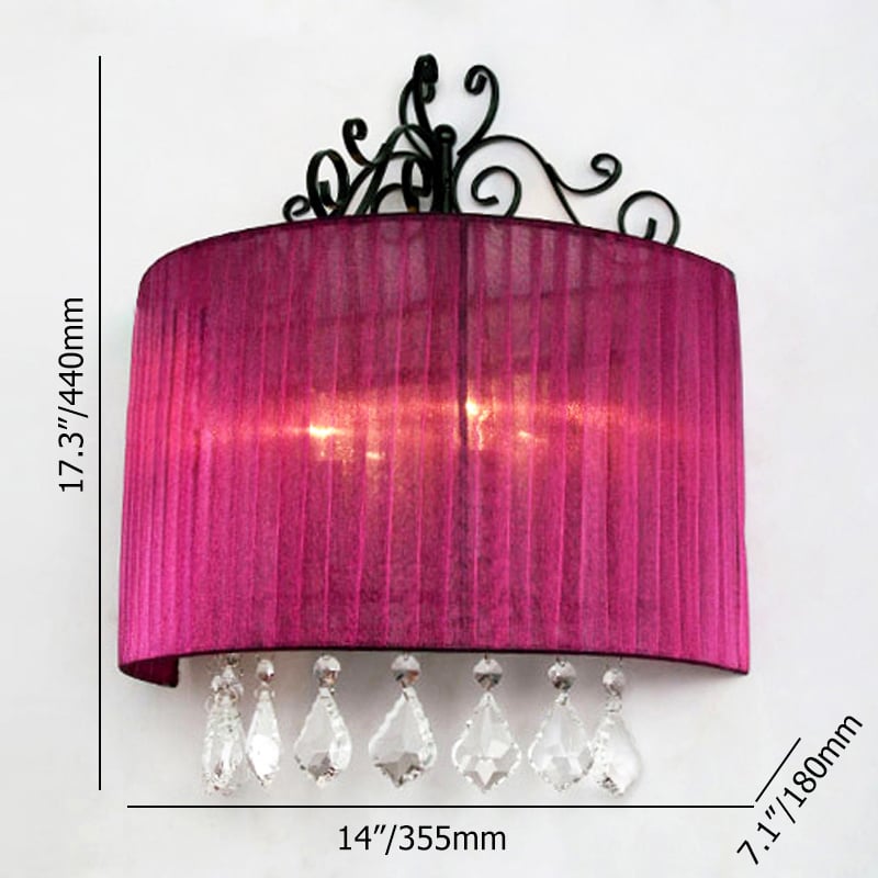 Farmhouse 2-Light Fabric Shade Wall Lamp Indoor Wall Sconce in Rose Red Colour weights dimensions image