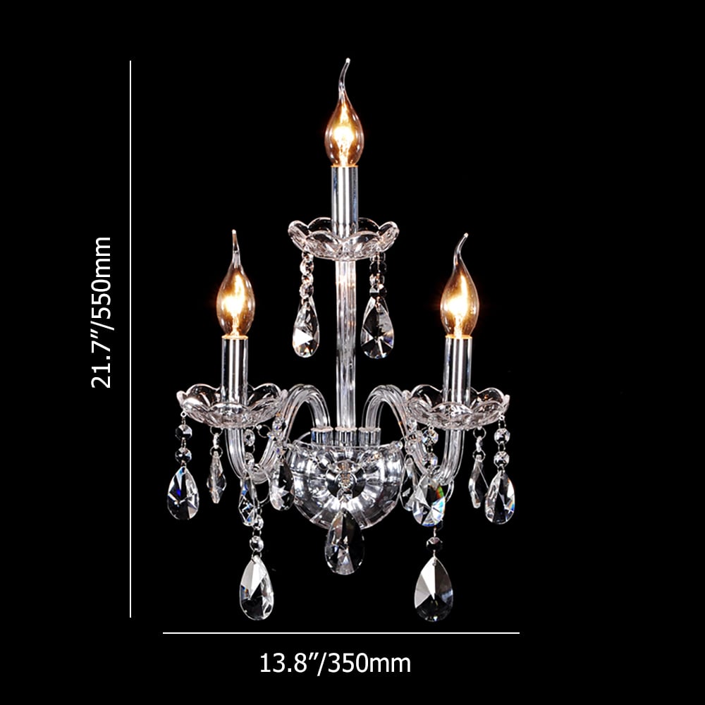 Glam Glass Metal Crystal Wall Light in Clear weights dimensions image