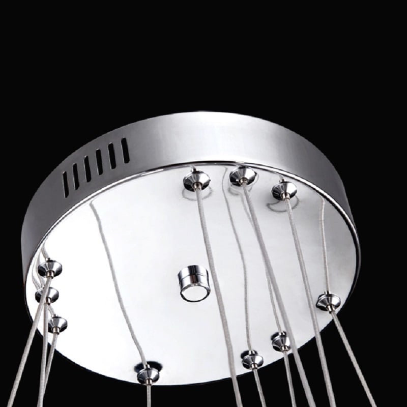 Lámpara colgante moderna de 3 anillos de cristal transparente con acabado cromado con mando a distancia Imagen de ventana