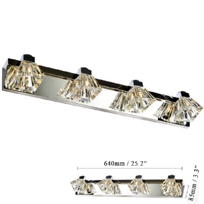 Glam Clear Crystal Chrome Metal LED Bathroom light weights dimensions image