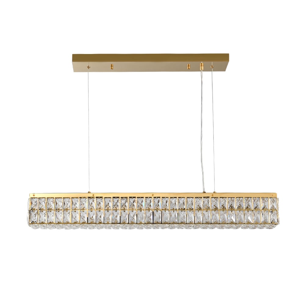 Glam Led Crystal Kitchen Island Light Linear Rectangle Gold Chandelier for Dining Room  window image