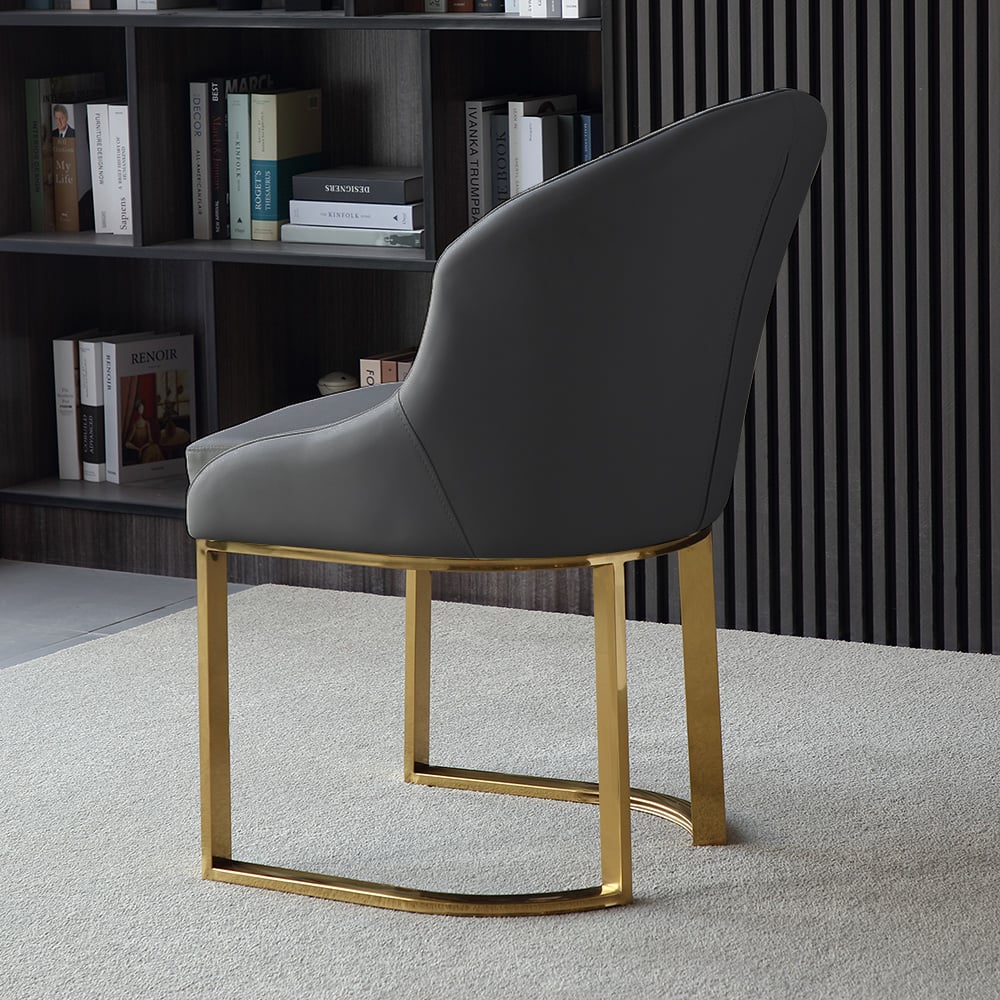 Gray Dining Chair Faux Leather Upholstered Side Chair Gold Frame Set of 2 window image