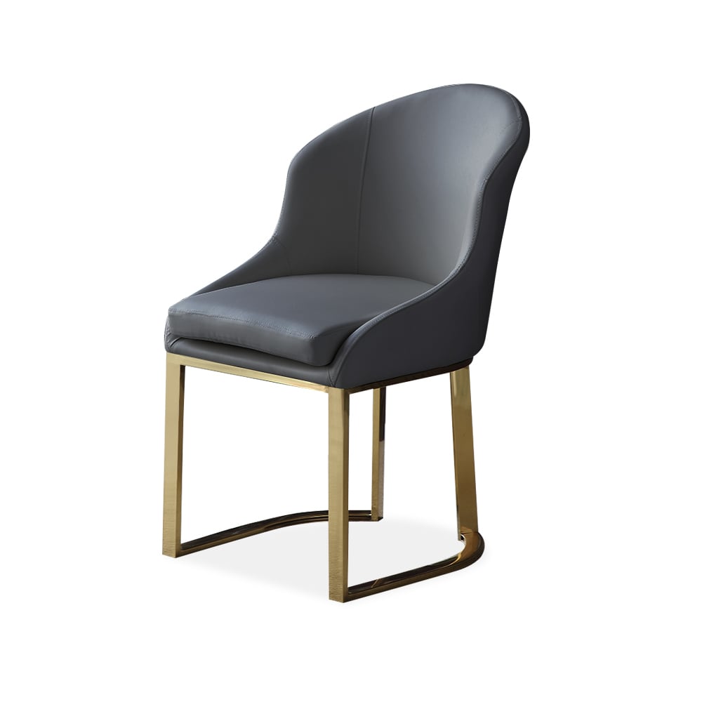 Gray Dining Chair Faux Leather Upholstered Side Chair Gold Frame Set of 2 window image