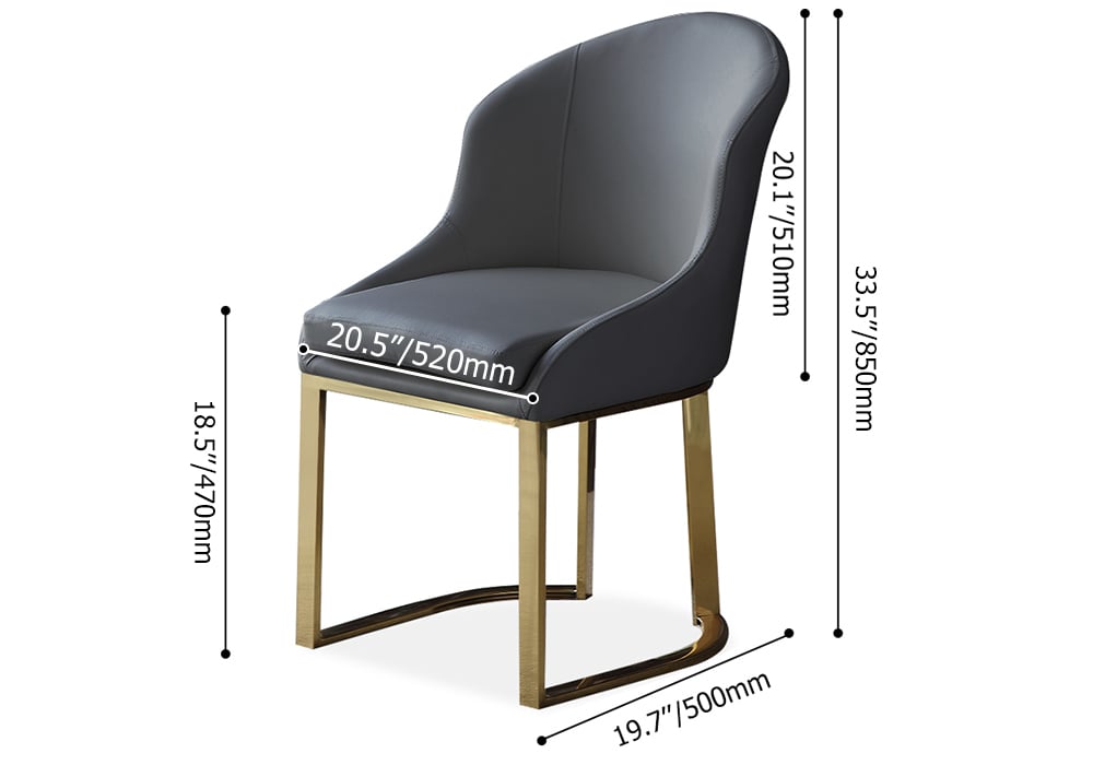 Gray Dining Chair Faux Leather Upholstered Side Chair Gold Frame Set of 2 weights dimensions image
