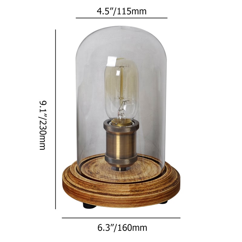 Walnut Bell Glass & Wood Table Lamp weights dimensions image