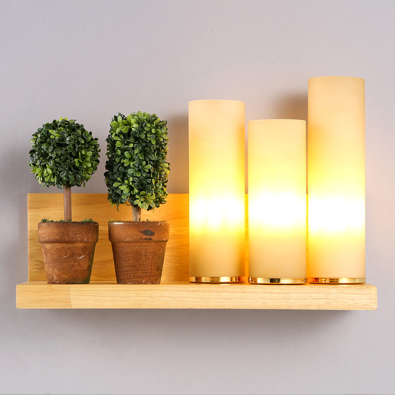 3-Light Wood & Glass Wall Light Bedroom Light window image