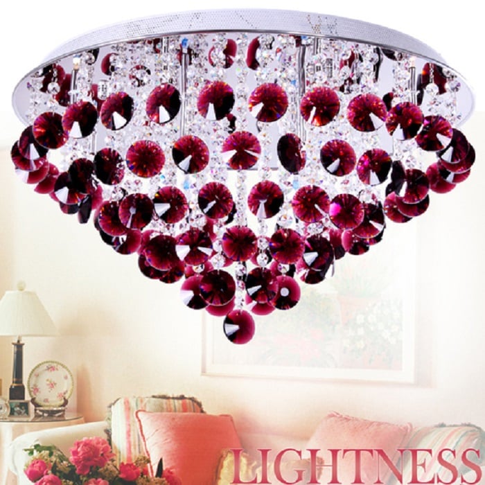 Glam Metal & Crystal Ceiling Light in Wine Red window image
