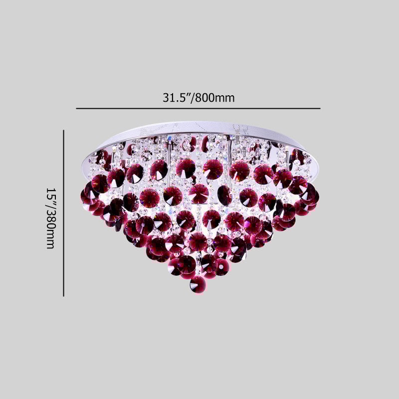 Glam Metal & Crystal Ceiling Light in Wine Red weights dimensions image
