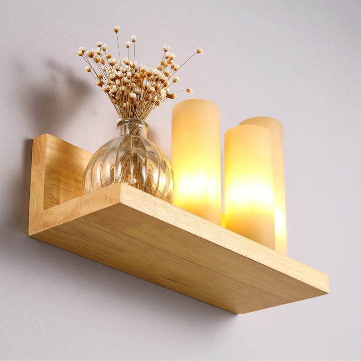 3-Light Wood & Glass Wall Light Bedroom Light window image