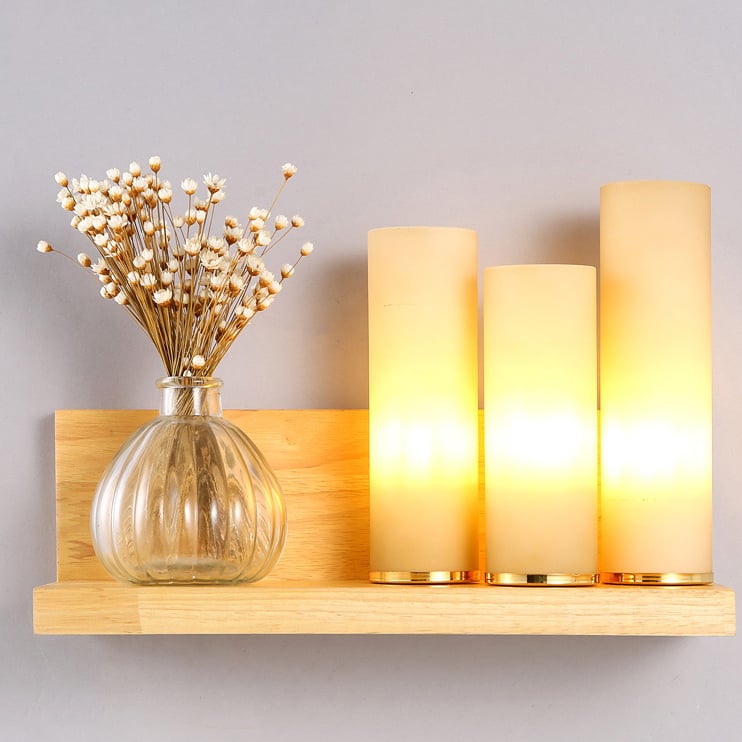 3-Light Wood & Glass Wall Light Bedroom Light window image