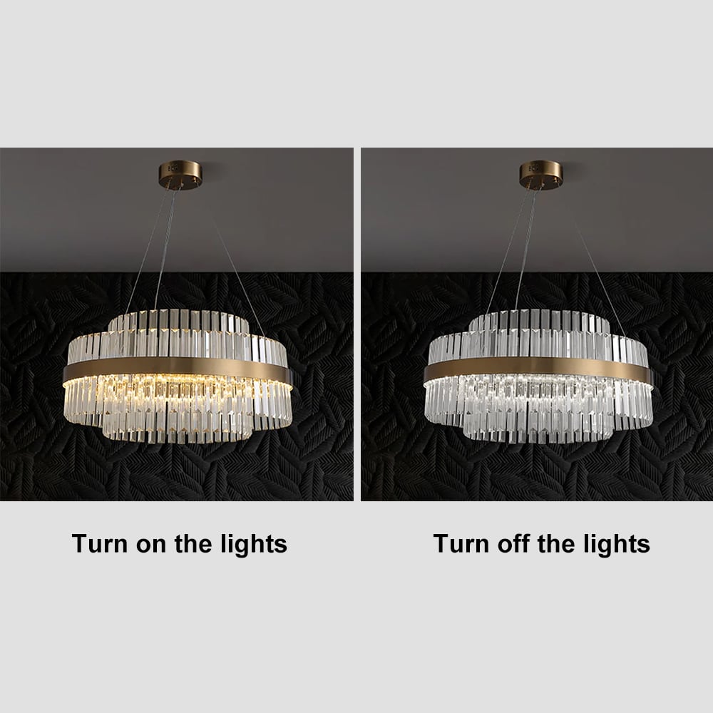 Fixedo Modern Tiered Crystal LED Chandelier in Brass Light window image