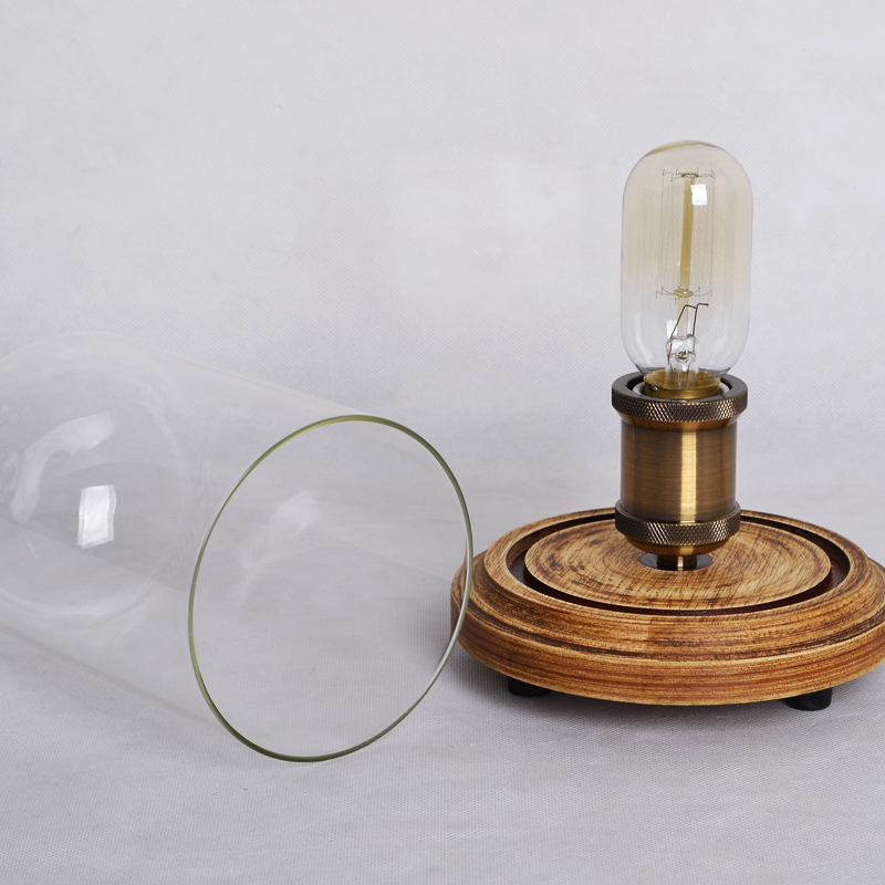Walnut Bell Glass & Wood Table Lamp window image