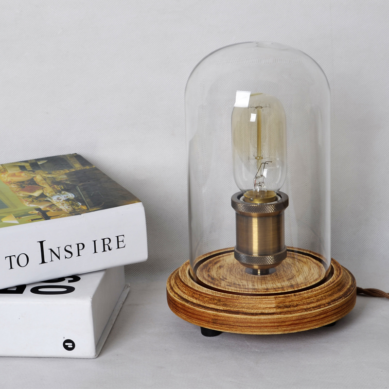 Walnut Bell Glass & Wood Table Lamp window image