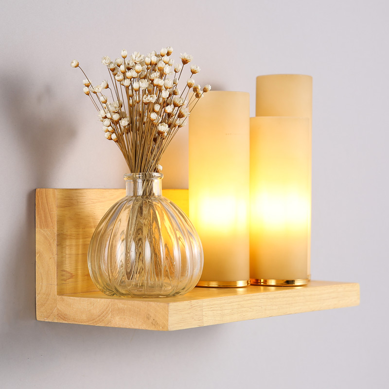 3-Light Wood & Glass Wall Light Bedroom Light window image