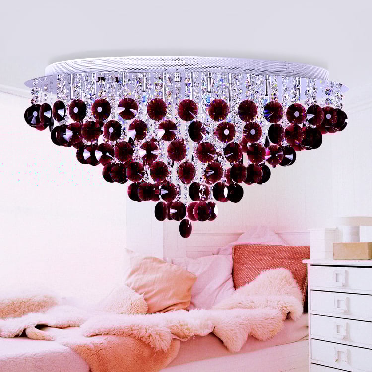 Glam Metal & Crystal Ceiling Light in Wine Red window image
