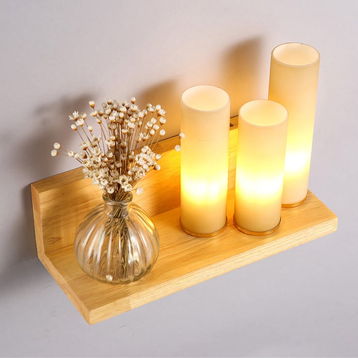 3-Light Wood & Glass Wall Light Bedroom Light window image