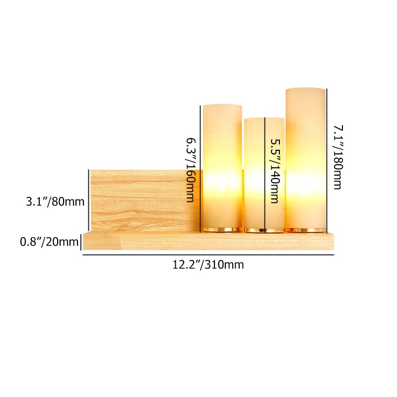 3-Light Wood & Glass Wall Light Bedroom Light weights dimensions image