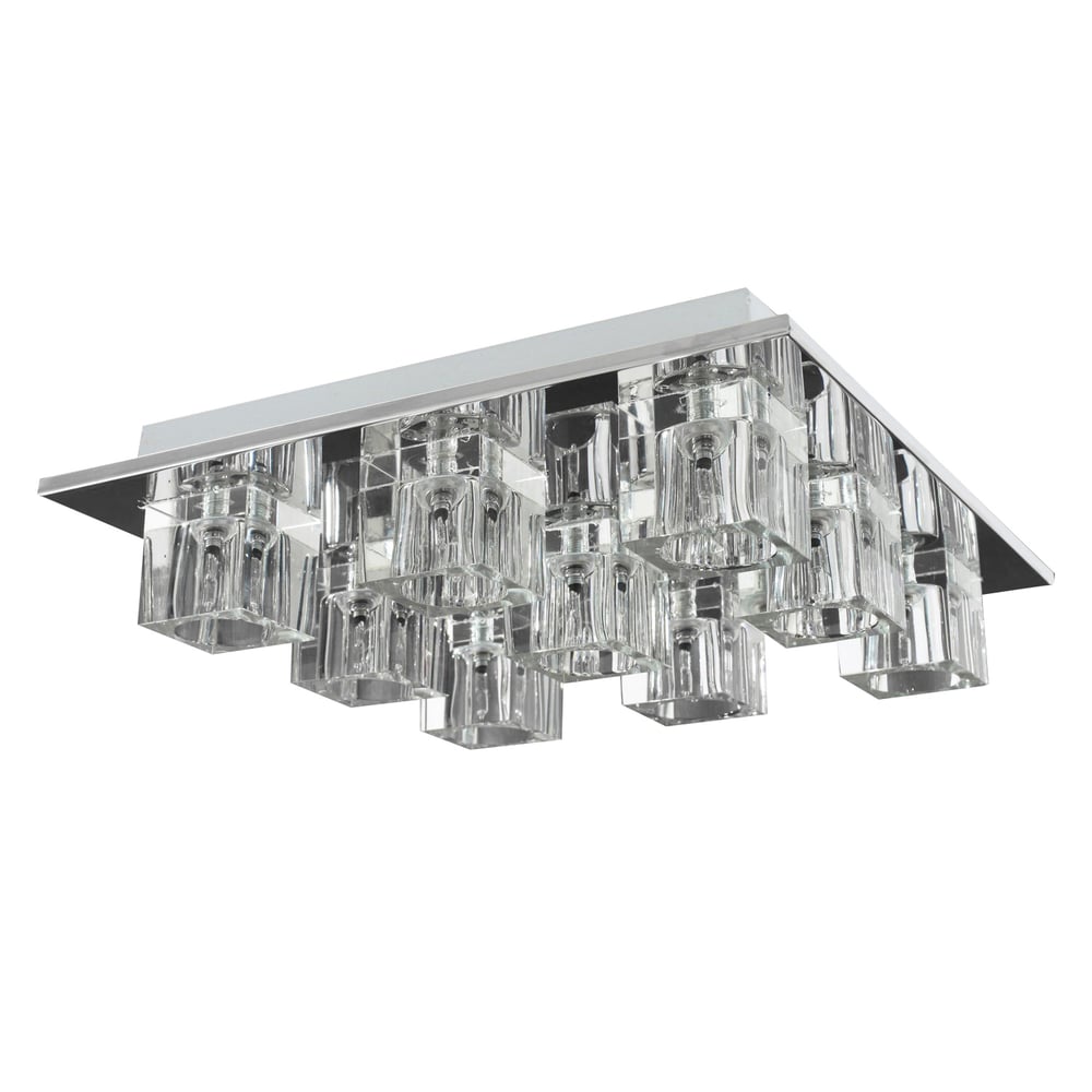 300mm Modern Crystal 9-Light Square Flush Mount Ceiling Light in Chrome for Living Room window image