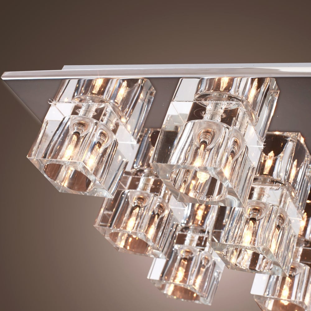 300mm Modern Crystal 9-Light Square Flush Mount Ceiling Light in Chrome for Living Room window image