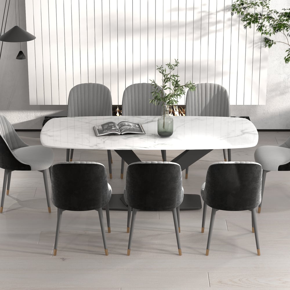 2000mm Modern Rectangular White Sintered Stone Dining Table with Metal ...