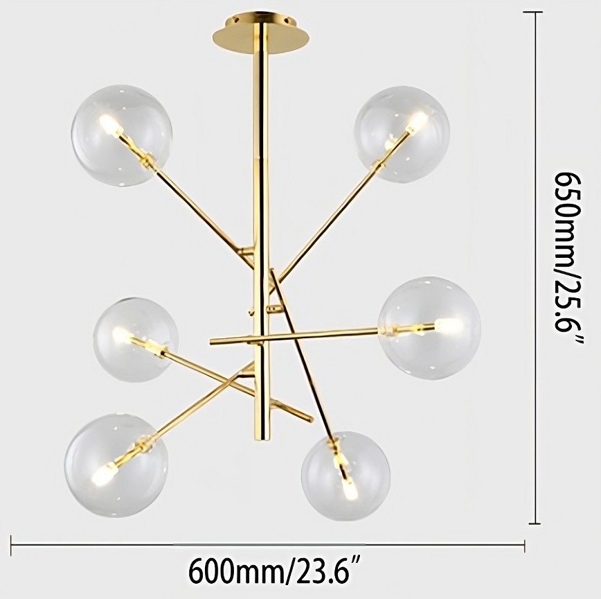 6-Light Sputnik Chandelier Glass Shade Ceiling Light Bulbs Included weights dimensions image