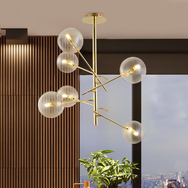 6-Light Sputnik Chandelier Glass Shade Ceiling Light Bulbs Included window image