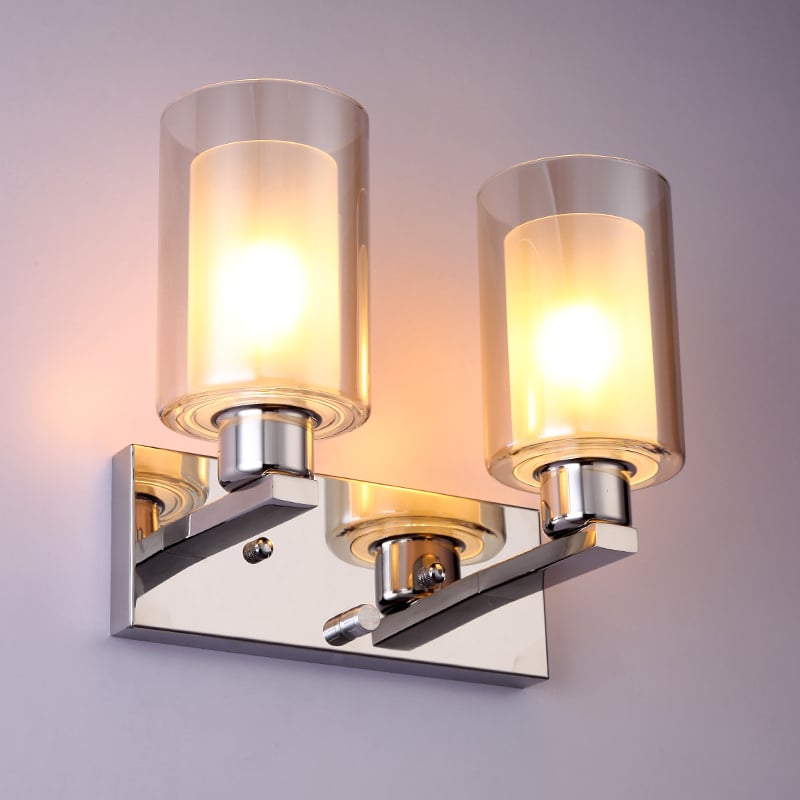 Modern Stainless Steel 2-Light Cylinder Shape Wall Lamp Indoor Wall Sconce Glass Shape window image