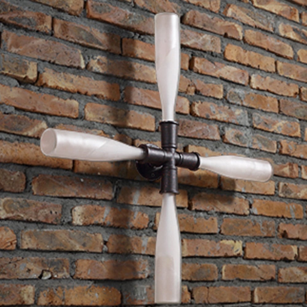 Industrial Cross Shape 4-Light White Glass Shape Wall Lamp Indoor Wall Sconce in Rust window image