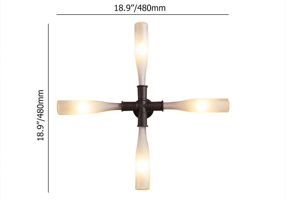 Industrial Cross Shape 4-Light White Glass Shape Wall Lamp Indoor Wall Sconce in Rust weights dimensions image