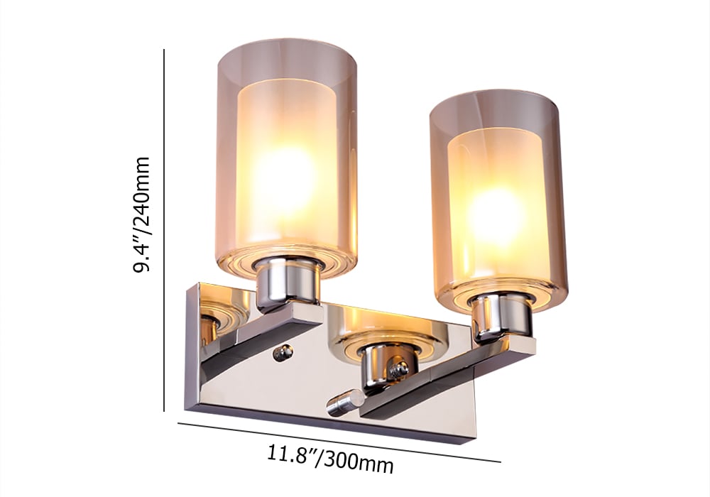 Modern Stainless Steel 2-Light Cylinder Shape Wall Lamp Indoor Wall Sconce Glass Shape weights dimensions image