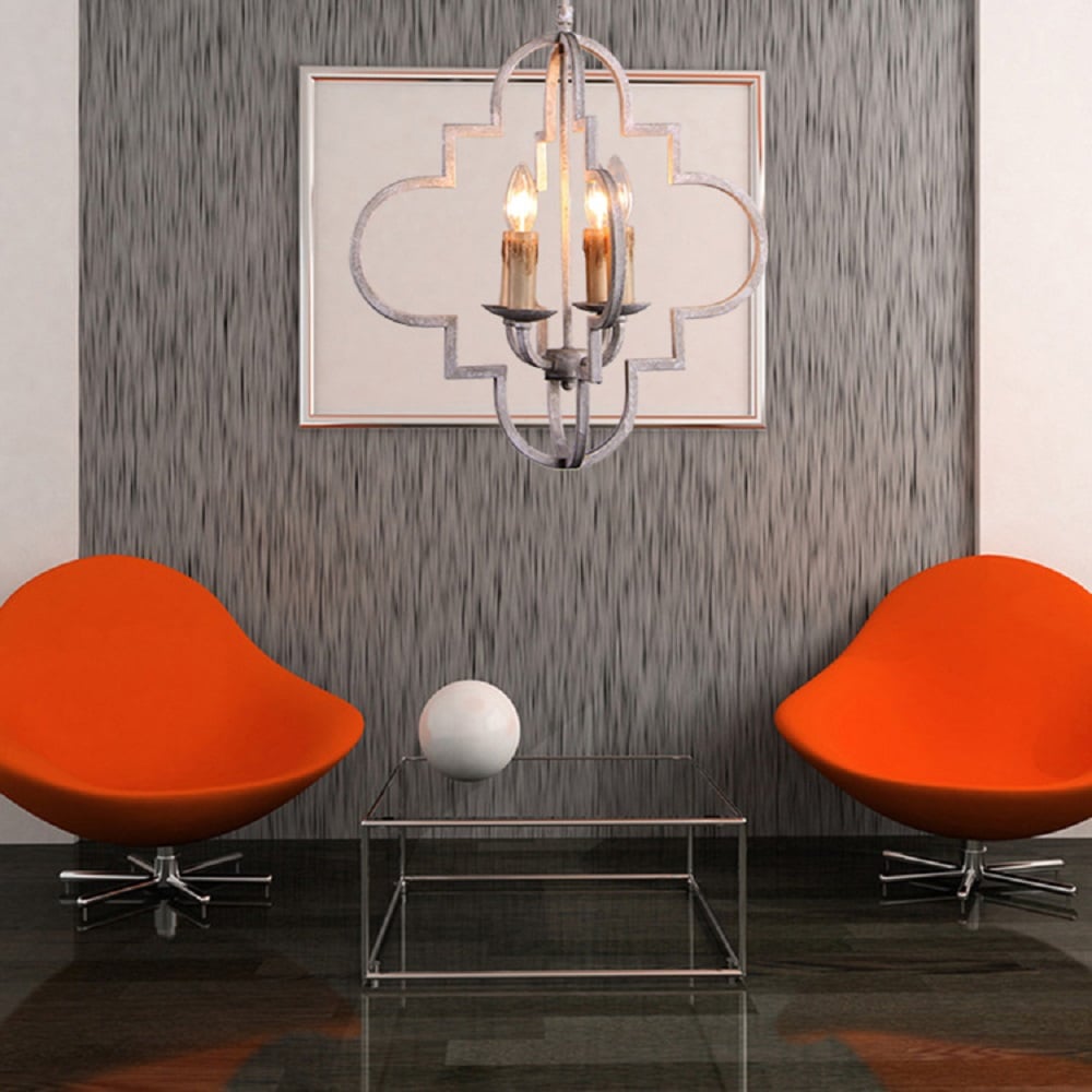 French Country Weathered Metal 4-Light Candle-Style Chandelier in Antique White window image