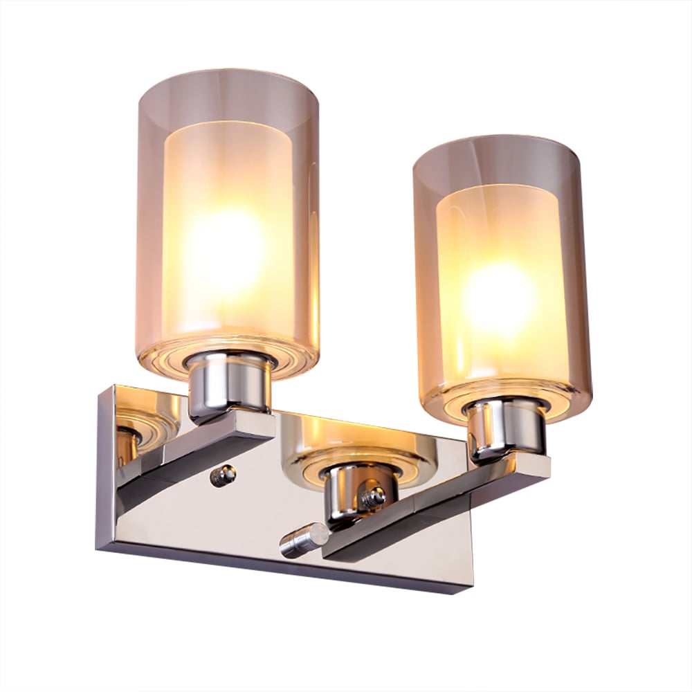 Modern Stainless Steel 2-Light Cylinder Shape Wall Lamp Indoor Wall Sconce Glass Shape window image
