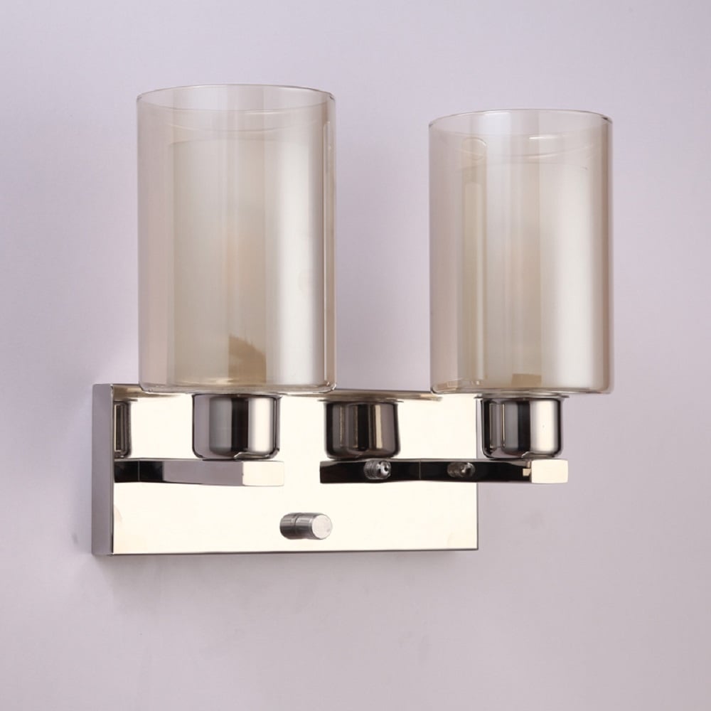 Modern Stainless Steel 2-Light Cylinder Shape Wall Lamp Indoor Wall Sconce Glass Shape window image