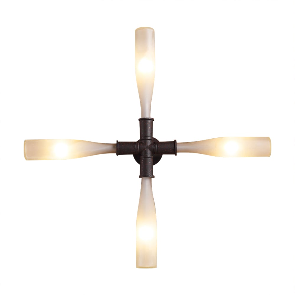 Industrial Cross Shape 4-Light White Glass Shape Wall Lamp Indoor Wall Sconce in Rust window image