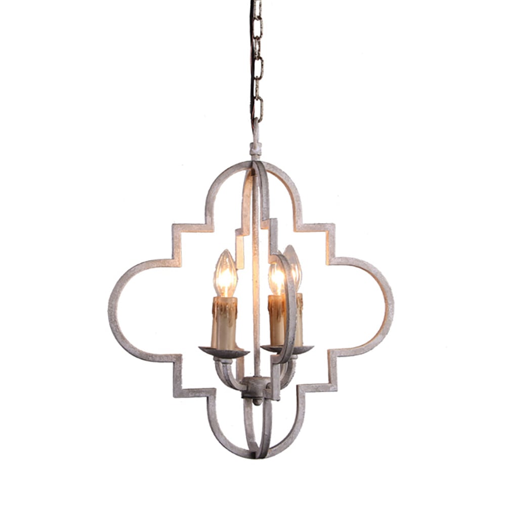 French Country Weathered Metal 4-Light Candle-Style Chandelier in Antique White window image