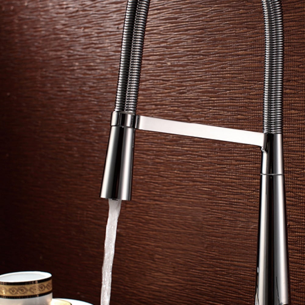 High-Arc Single Handle 1-Hole Solid Brass Pull-out Spray Kitchen Faucet in Chrome Finish window image