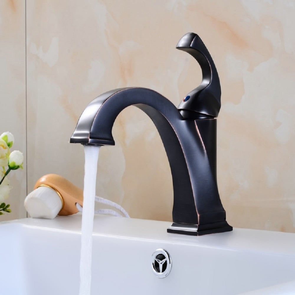 Single Hole Single Handle Solid Brass Bathroom Sink Faucet in  Antique Black Finish window image