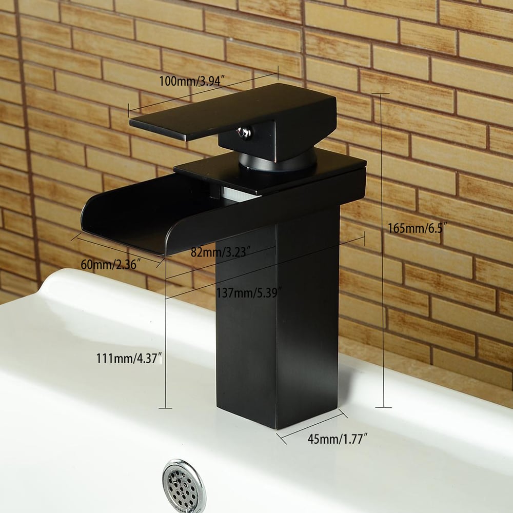 Modern Single Handle One Hole Bathroom Sink Faucet Solid Brass in Antique Black Finish weights dimensions image