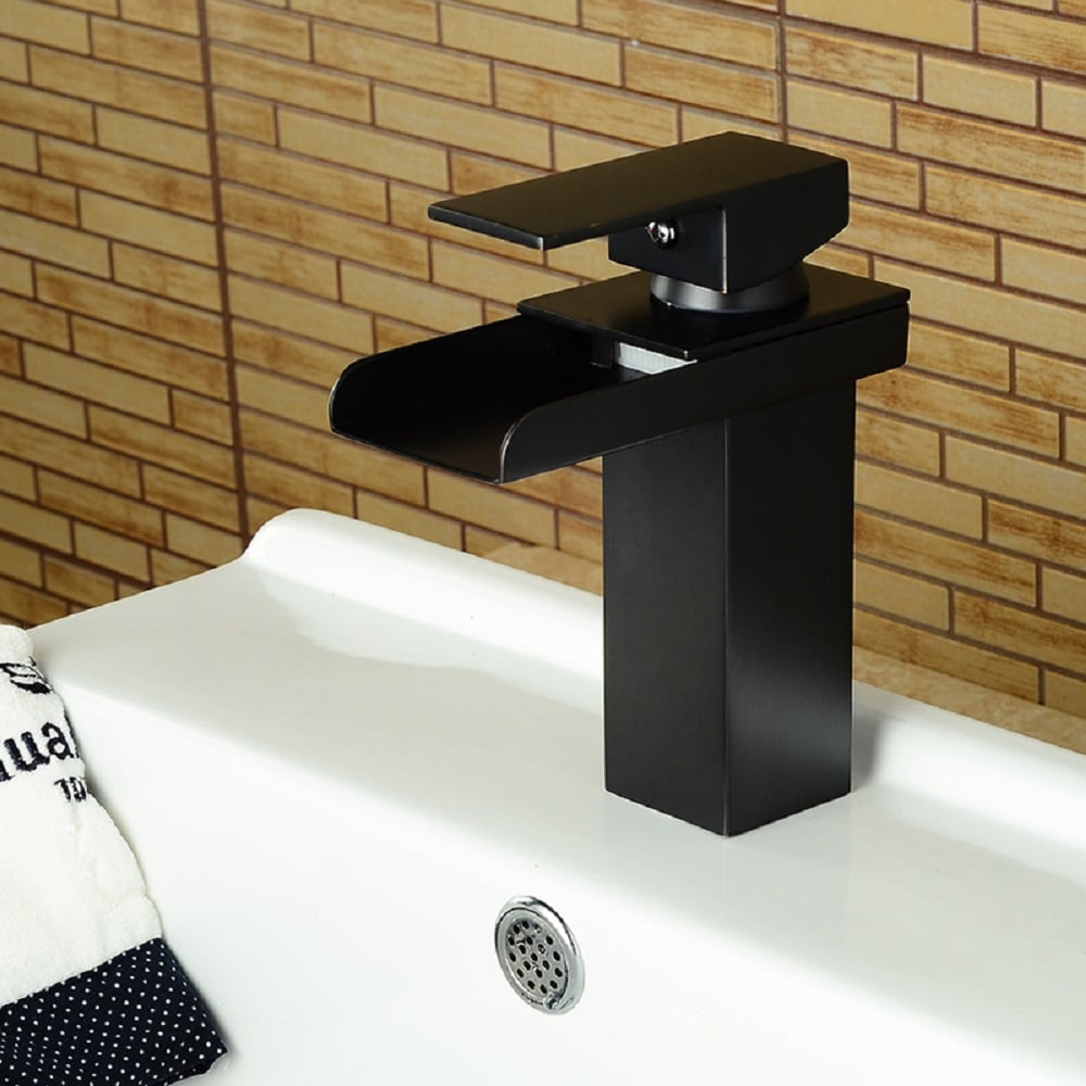 Modern Single Handle One Hole Bathroom Sink Faucet Solid Brass in Antique Black Finish window image