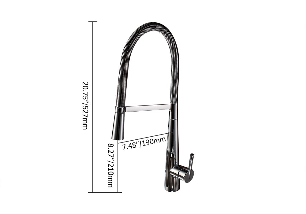 High-Arc Single Handle 1-Hole Solid Brass Pull-out Spray Kitchen Faucet in Chrome Finish weights dimensions image