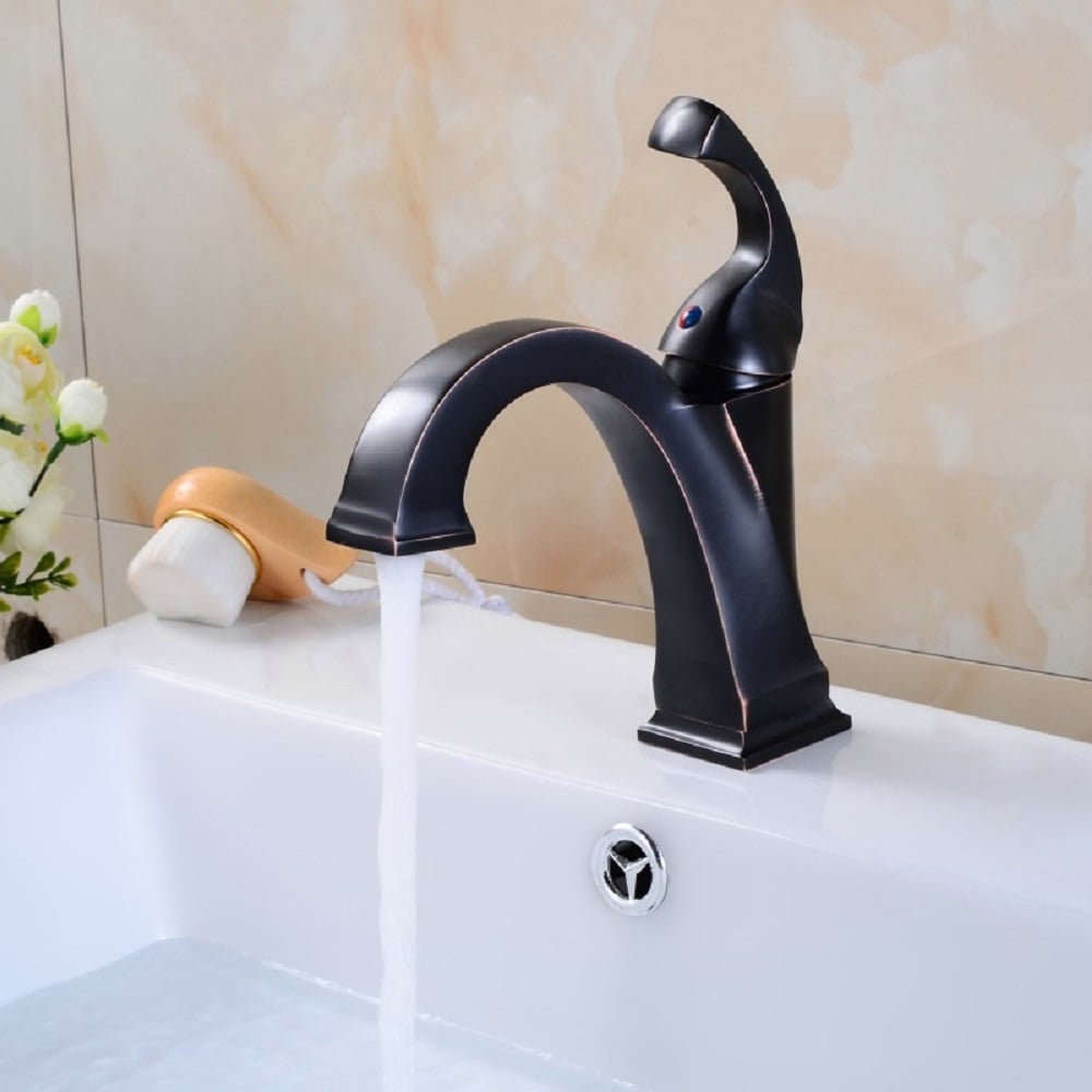 Single Hole Single Handle Solid Brass Bathroom Sink Faucet in  Antique Black Finish window image