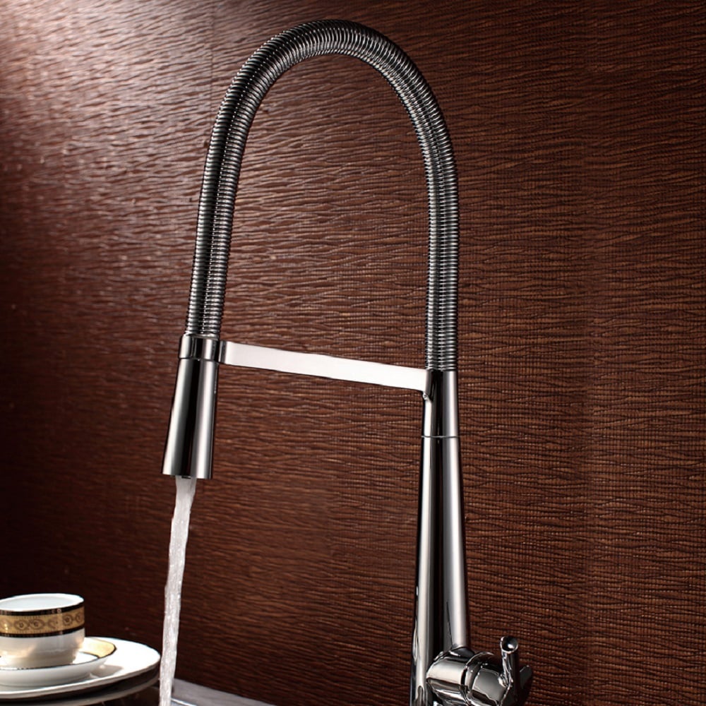 High-Arc Single Handle 1-Hole Solid Brass Pull-out Spray Kitchen Faucet in Chrome Finish window image