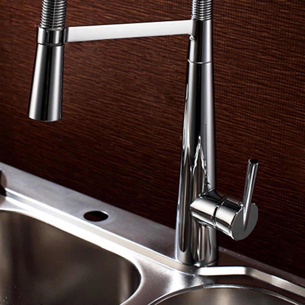 High-Arc Single Handle 1-Hole Solid Brass Pull-out Spray Kitchen Faucet in Chrome Finish window image