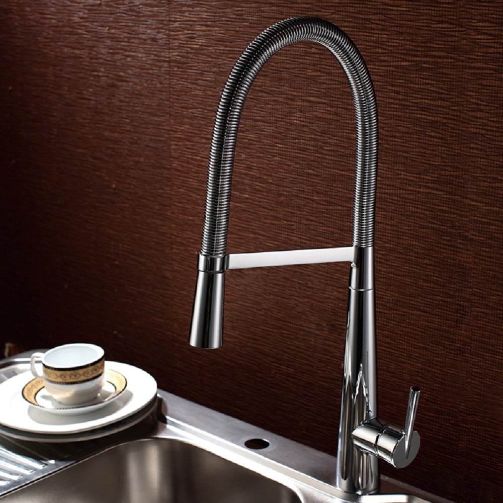 High-Arc Single Handle 1-Hole Solid Brass Pull-out Spray Kitchen Faucet in Chrome Finish window image