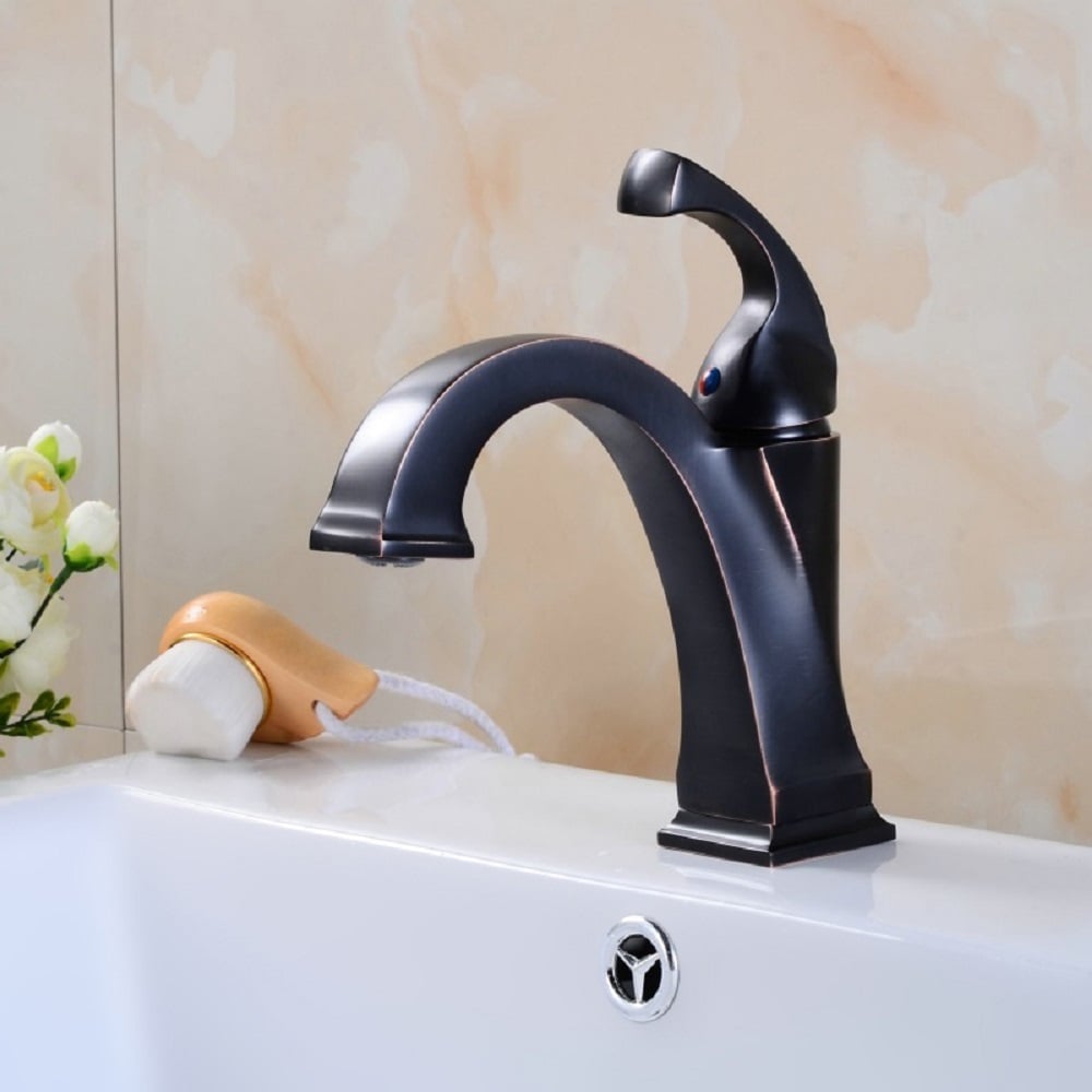 Single Hole Single Handle Solid Brass Bathroom Sink Faucet in  Antique Black Finish window image
