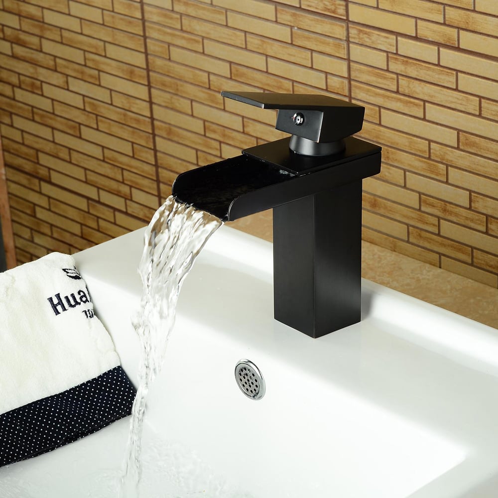 Modern Single Handle One Hole Bathroom Sink Faucet Solid Brass in Antique Black Finish window image