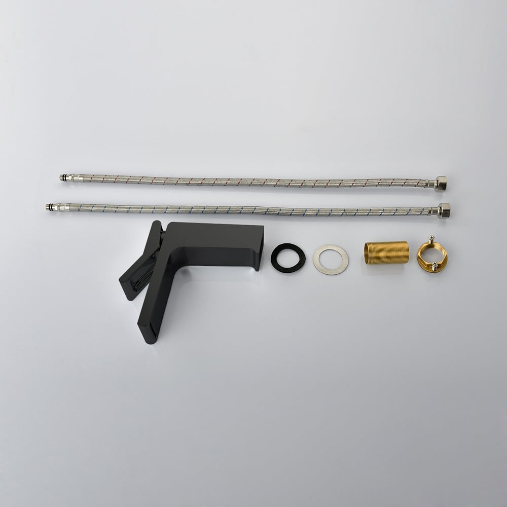 Modern Single Handle One Hole Waterfall Bathroom Sink Faucet Solid Brass in Black window image