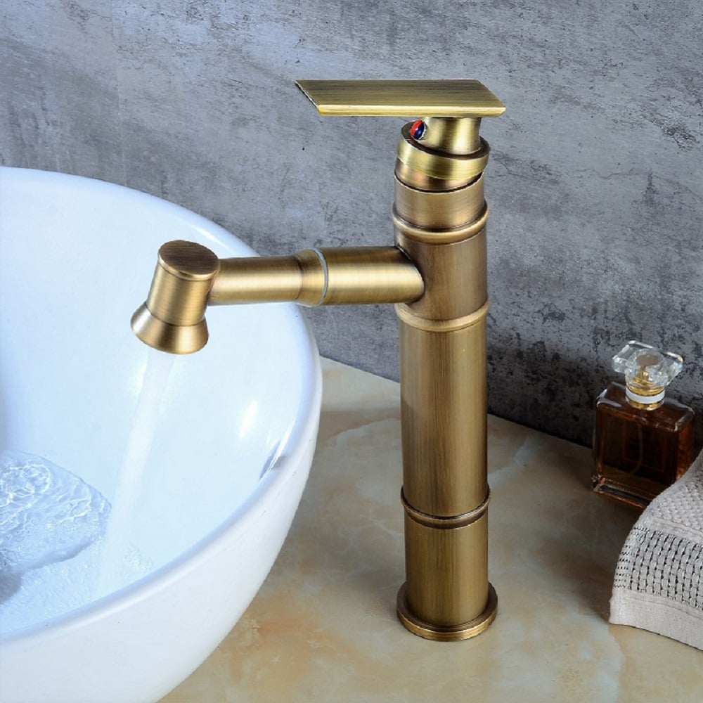 Single Hole Antique Brass Bathroom Sink Faucet Single Handle Solid Brass window image