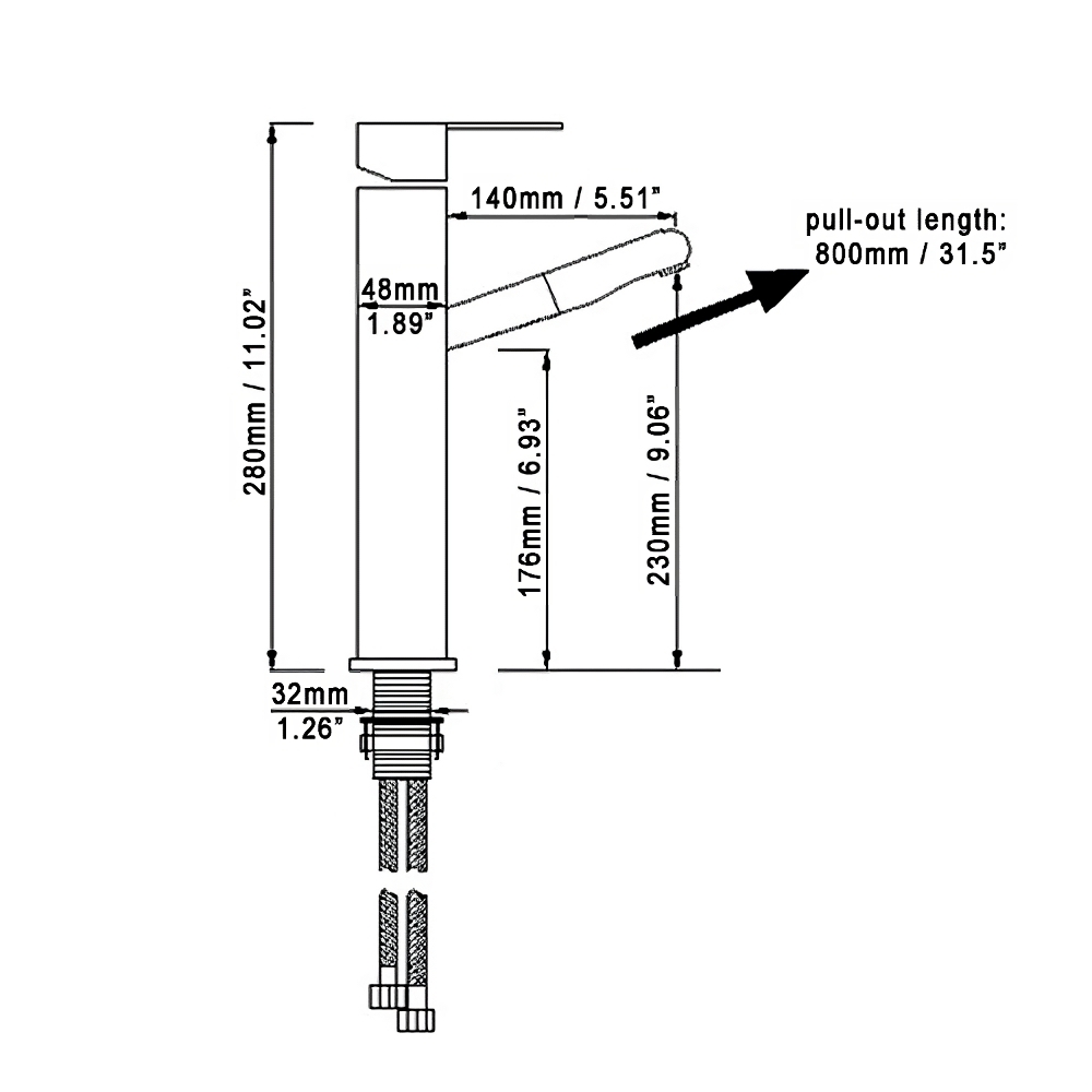 Black Modern Single Hole Single Handle Bathroom Sink Faucet with Pullout Spray in Chrome window image